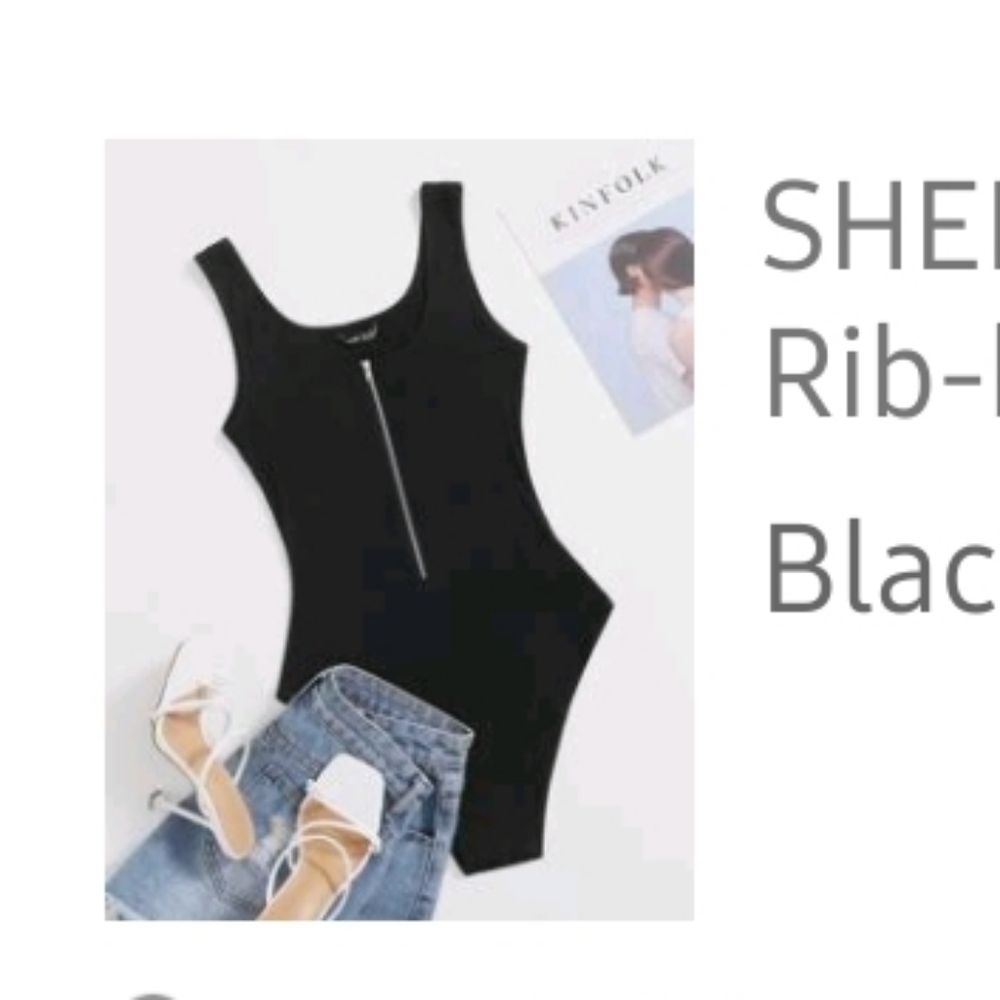 SHEIN Privé Zipper Front Rib-knit Tank Bodysuit
